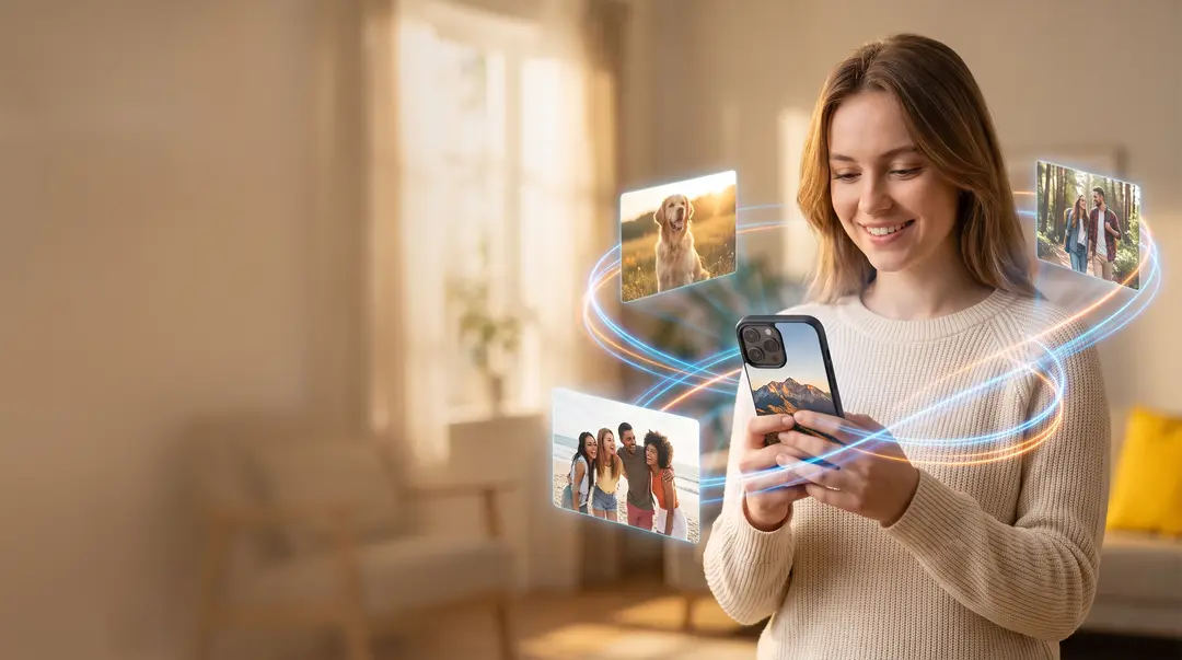 Naine personaliseeritud telefoniümbrisega — galerii fotod saavad disainiks